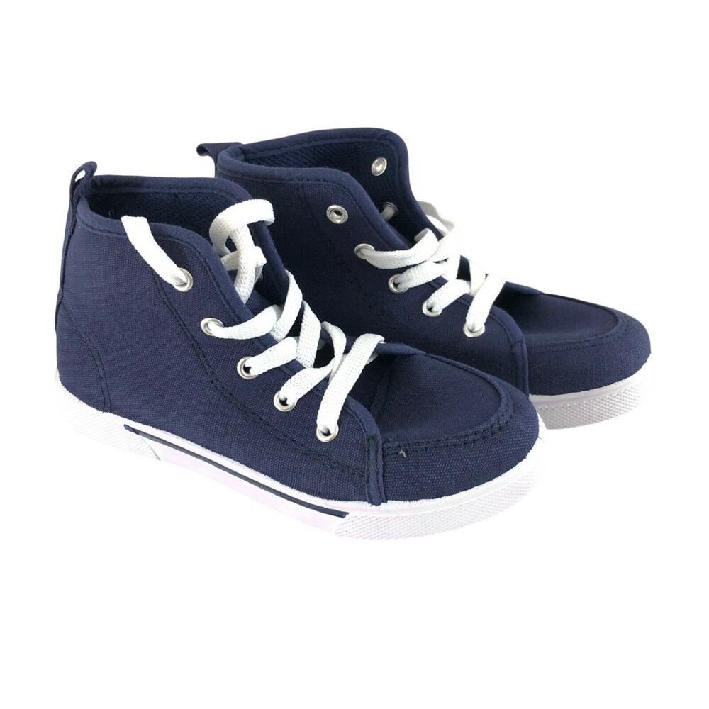 Shoe Shox Boys High Top Sneakers Lace Up Canvas Navy Blue Size 1